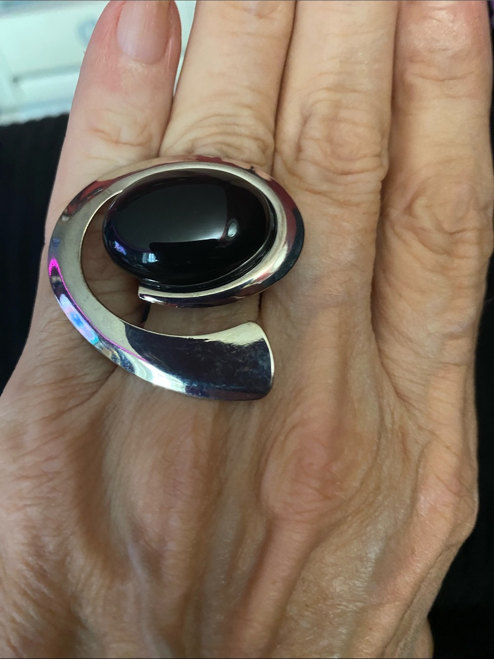 Bold Black Onyx Statement Ring - Modern Silver Design
